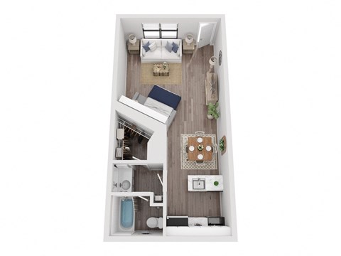 Floor plan for studio, 1 bath, 512 sqft